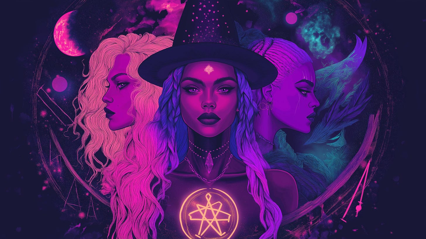 Feminist witch artwork with resistance symbols
