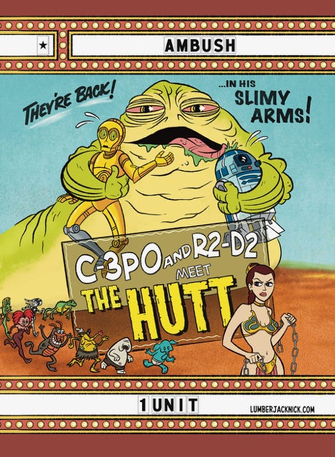 Cards that are Abbott and Costello and Star Wars mashups