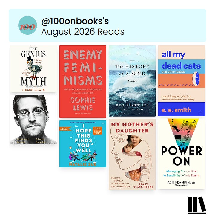 May 2026 Reads: On Morrison by Namwali Serpell, Quiet Street by Nick McDonell, The Language of the Night by Ursula K. Le Guin, Veronica Ruiz Breaks the Bank by Elle Cosimano, Like, Follow, Subscribe by Fortesa Latifi, Invisible by Christina Diaz Gonzalez, All the Blues in the Sky by Renée Watson, Intimacies by Katie Kitamura, The Crown's Silence by Brooke N. Newman, Citizen by Claudia Rankine & Yesteryear by Caro Claire Burke | June 2026 Reads: Abolish the Monarchy by Graham Smith, The Lost Daughter by Elena Ferrante, Extractive Capitalism by Laleh Khalili, Backtalker by Kimberlé Williams Crenshaw, A Family Matter by Claire Lynch & Margo's Got Money Troubles by Rufi Thorpe | July 2026 Reads: Men We Reaped by Jesmyn Ward, They Called Us Enemy by George Takei, Justin Eisinger and Steven Scott, Dear Dickhead by Virginie Despentes, Captive Genders by Nat Smith and Eric A. Stanley, Savor by Thích Nhất Hạnh and Lilian Cheung, Call Your Boyfriend by Olivia A. Cole and Ashley Woodfolk, The Amazing Generation by Catherine Price and Jonathan Haidt, A Thread of Violence by Mark O'Connell & 1984 by George Orwell | August 2026 Reads: The Genius Myth by Helen Lewis, Enemy Feminisms by Sophie Lewis, The History of Sound by Ben Shattuck, All My Dead Cats and Other Losses by S.E. Smith, Permanent Record by Edward Snowden, I Hope This Finds You Well by Natalie Sue, My Mother's Daughter by Tracy Clark-Flory & Power On by Ash Brandin | September 2026 Reads: Ten Steps to Nanette by Hannah Gadsby, The Overseer Class by Steven W. Thrasher, On Tyranny Graphic Edition by Timothy Snyder, Breasts and Eggs by Mieko Kawakami, Mother Tongue by Sara Nović, Charity and Sylvia by Tillie Walden, Brother, I'm Dying by Edwidge Danticat, The Vegetarian by Han Kang, The Best American Short Stories 2021 edited by Jesmyn Ward, Rejection by Tony Tulathimutte, Jim Henson by Brian Jay Jones, The Nerd Reich by Gil Durán & The True True Story of Raja the Gullible by Rabih Alameddine