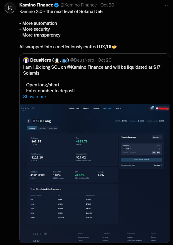 https://x.com/Kamino_Finance/status/1715416445469835461?s=20