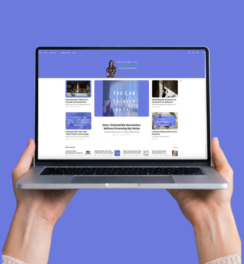 Substack branded publication at A Slow Living path example