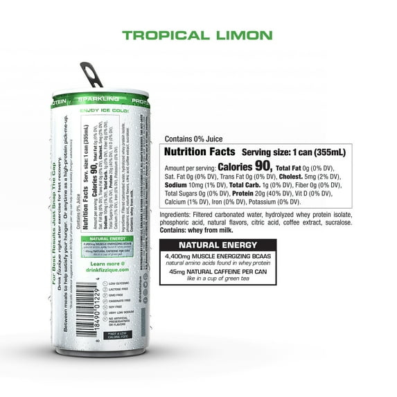 fizzique's Flavored Sparkling Protein Water, Tropical Limon, 12 ct