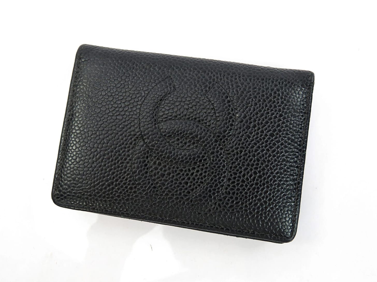 Authentic CHANEL Black Caviar Leather Credit Card Wallet Case #41185C - Picture 1 of 15