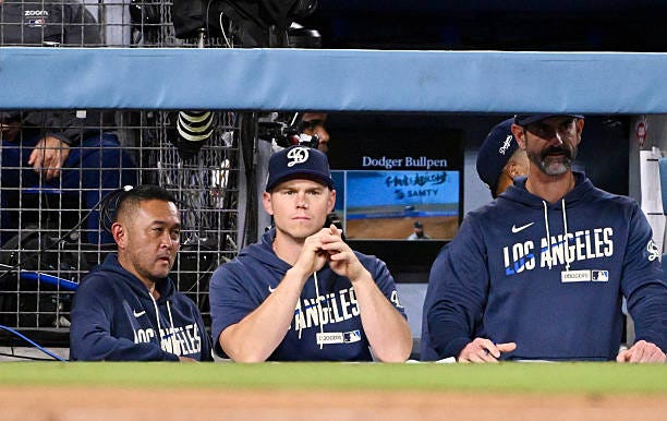 Los Angeles, CA Will Smith of the Los Angeles Dodgers looks on in the sixth inning of a baseball game between the Los Angeles Dodgers and Los Angeles...