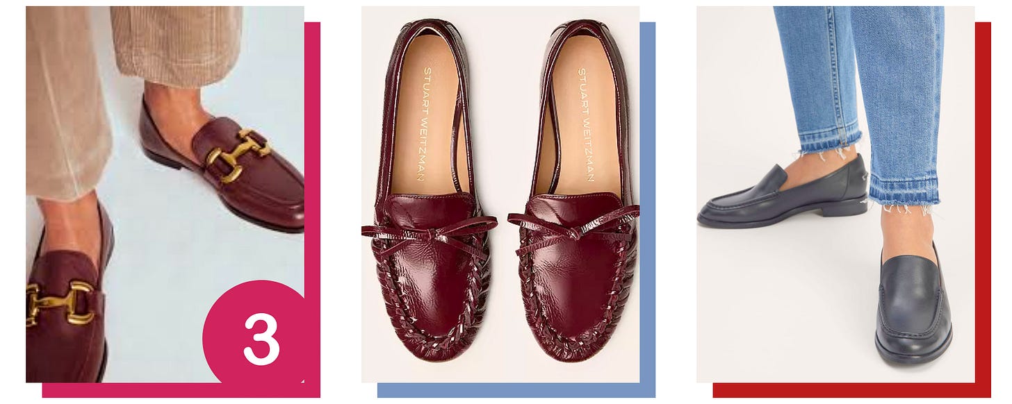 3 pairs of loafers available for purchase