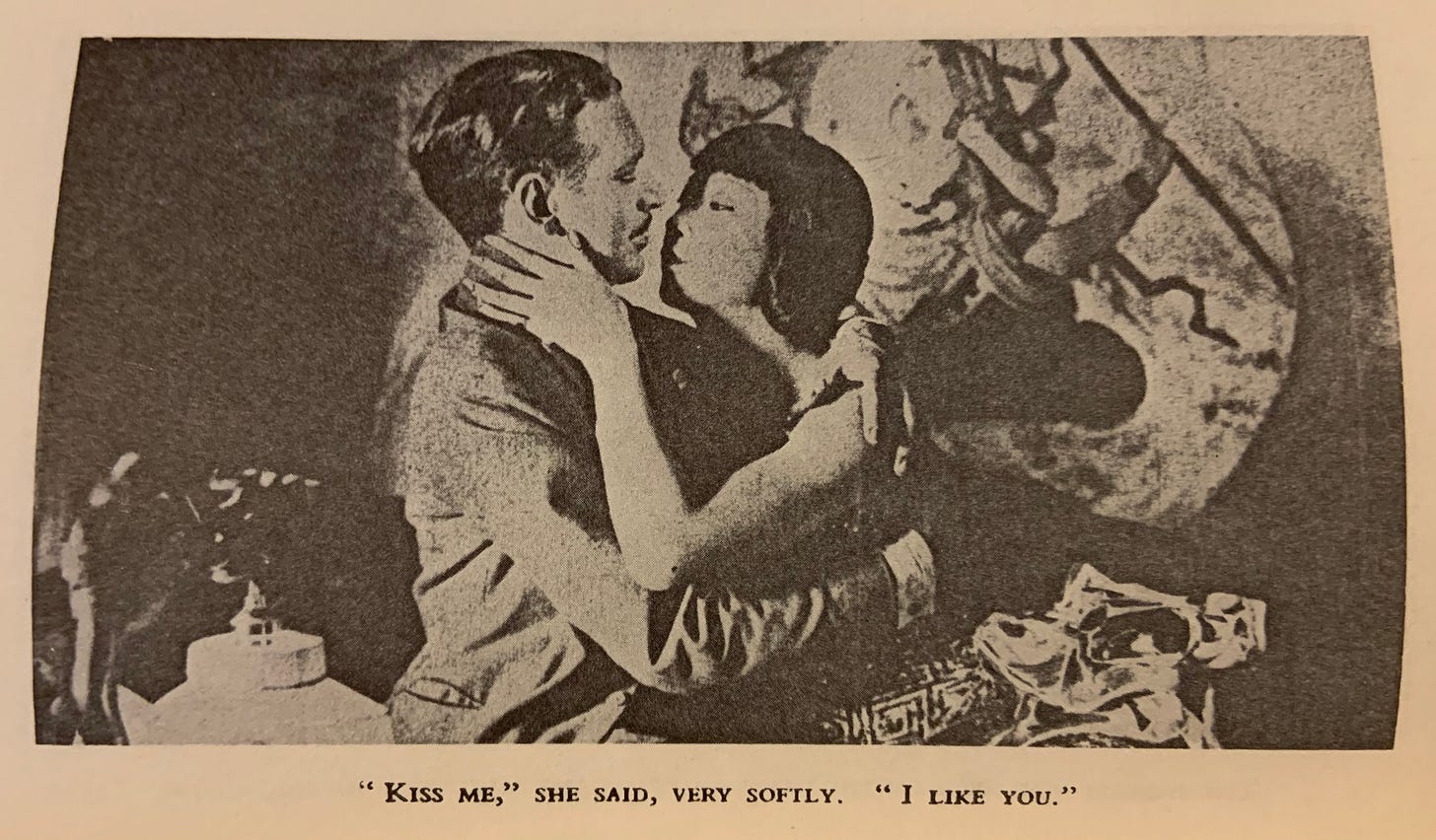 Anna May Wong embraces her co-star, Jameson Thomas, in Piccadilly, circa 1929. Their kiss was filmed but later cut from the final reel. Anna May Wong embraces her co-star, Jameson Thomas, in Piccadilly, circa 1929. Their kiss was filmed but later cut from the final reel.