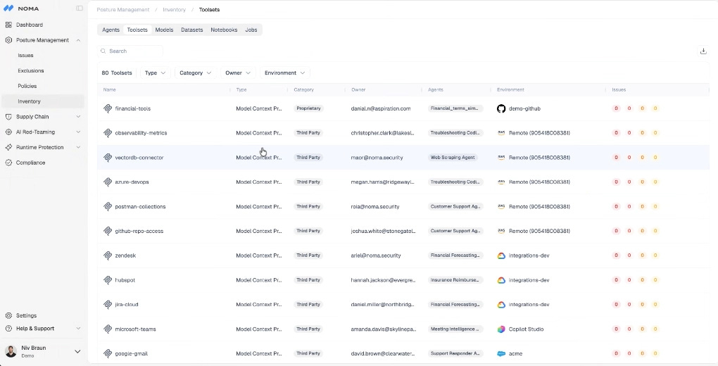 Noma Security vendor profile and runtime instrumentation hooks