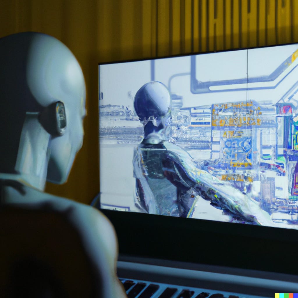 Image generated with DALL-E 2 depicting a software developer in the future