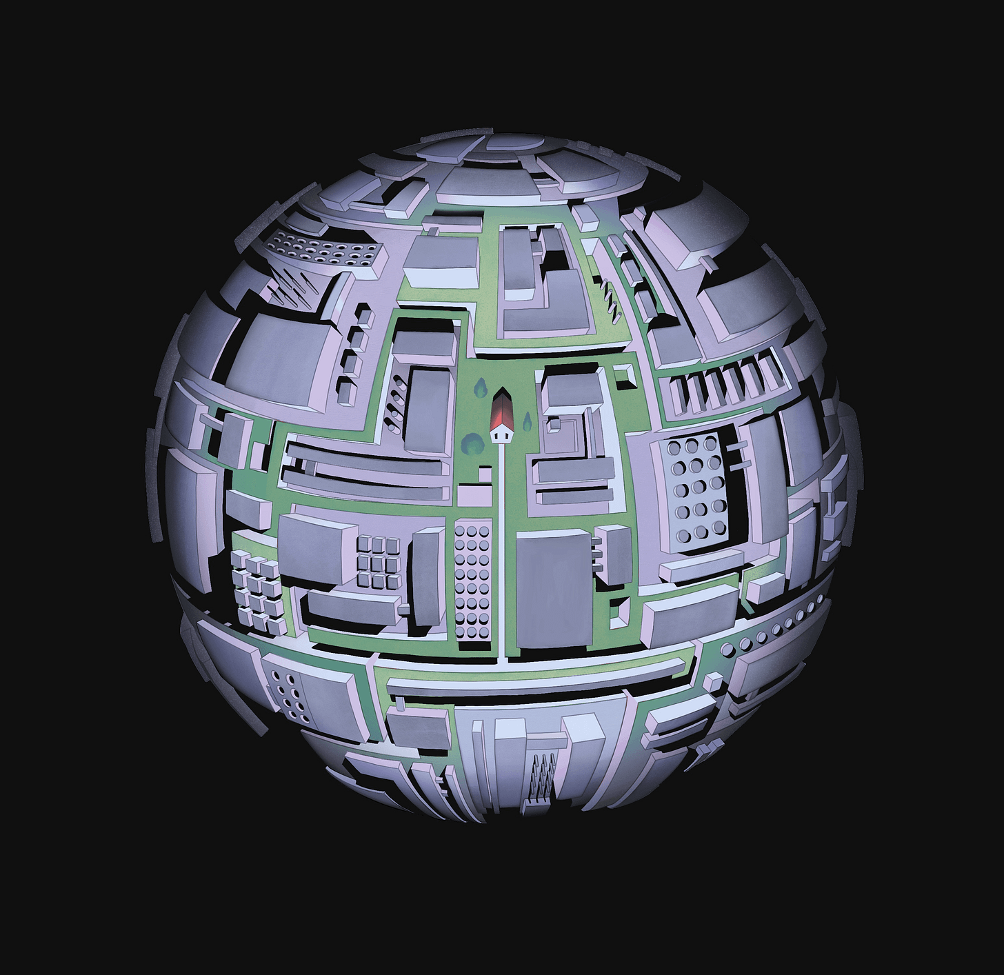 The world covered in data centers except for a small farmhouse in the center The world covered in data centers except for a small farmhouse in the center