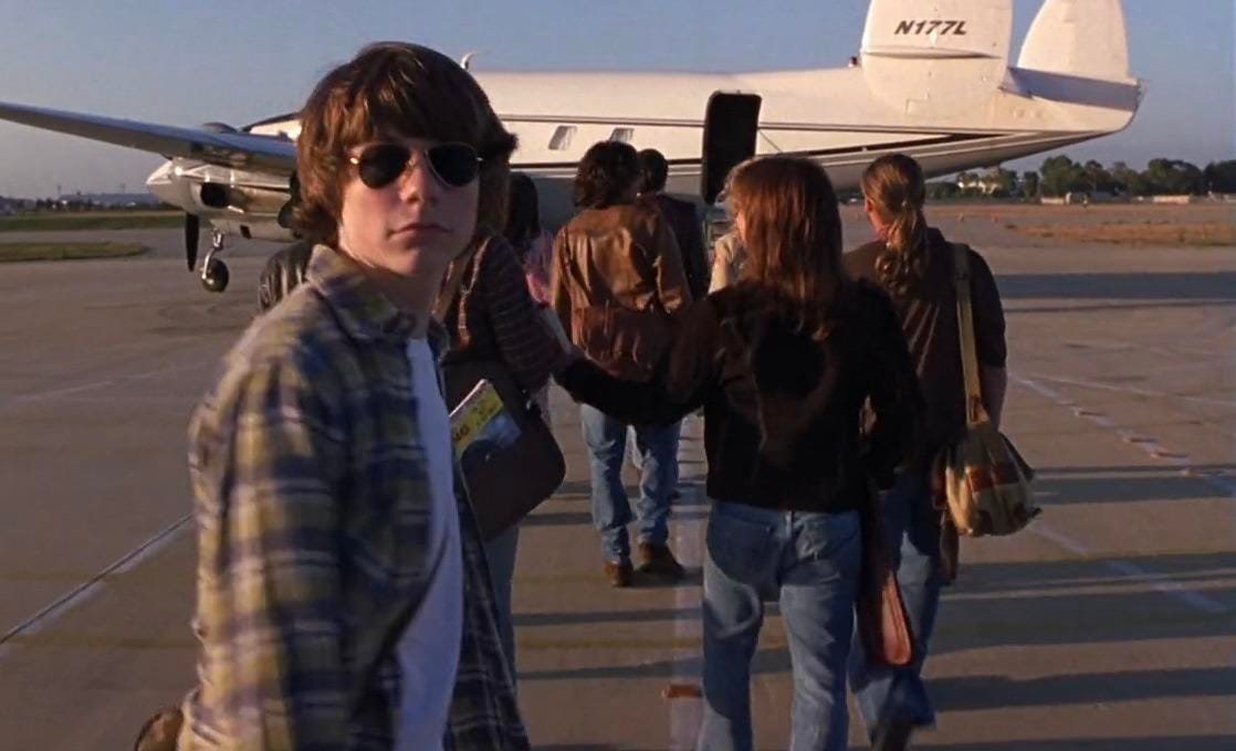 In “Almost Famous” (2000), protagonist William Miller is played by Patrick  Fugit. In Latin, fugit means “flies”: this foreshadows the fact that he  takes flight on an airplane with fledgling rock band