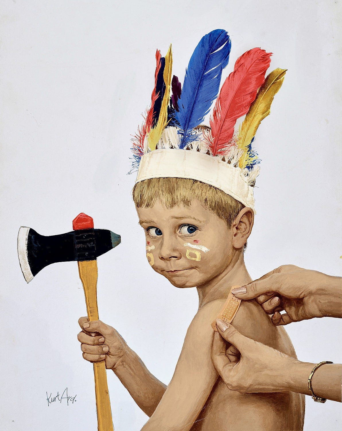 Indian Getting Band Aid' by Kurt Ard (American, 1925-) : Original mixed  media on paperboard