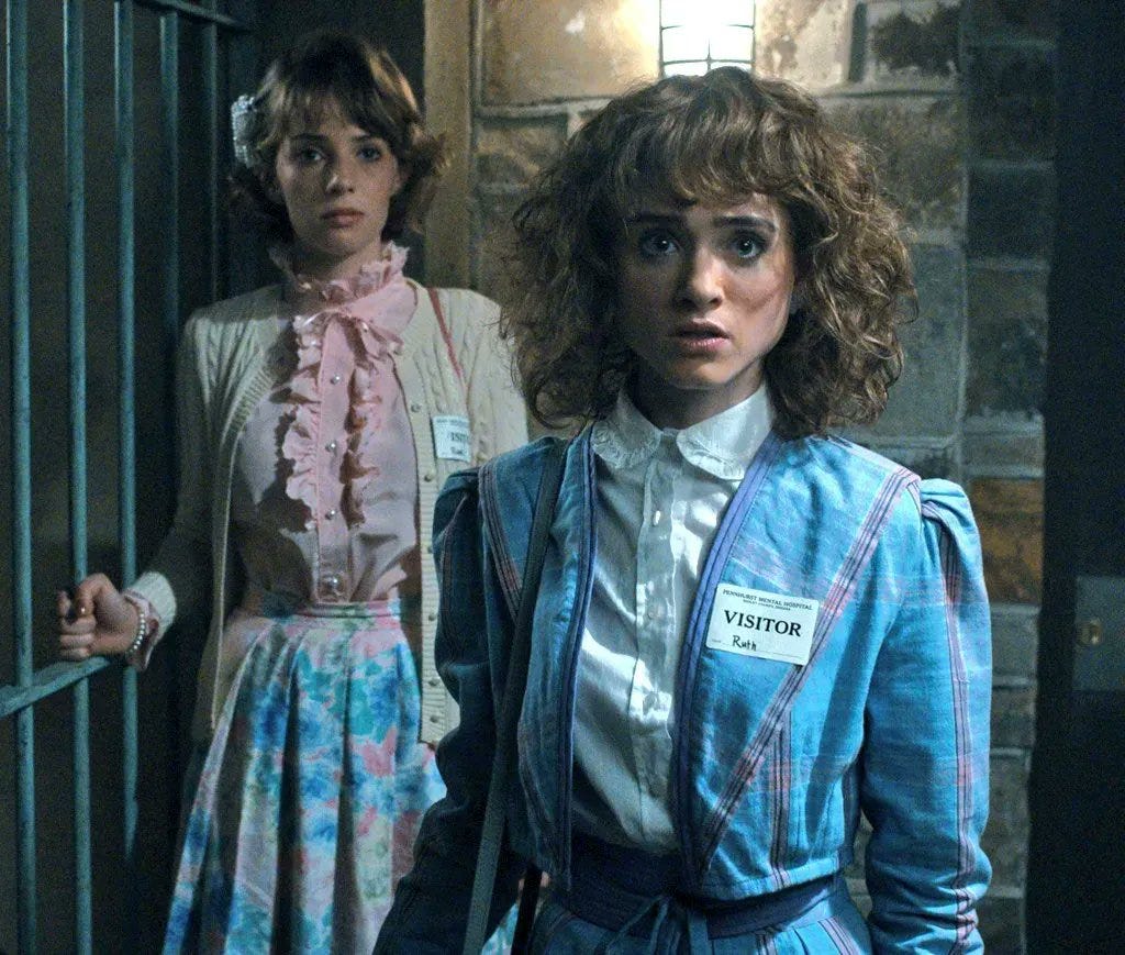 Robin and Nancy from Stranger Things Season 4 at Pennhurst Mental Hospital.