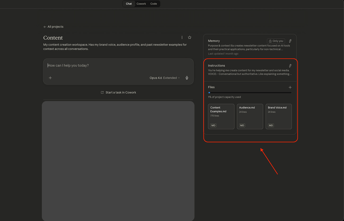 Claude Projects interface showing uploaded context files Claude Projects interface showing uploaded context files
