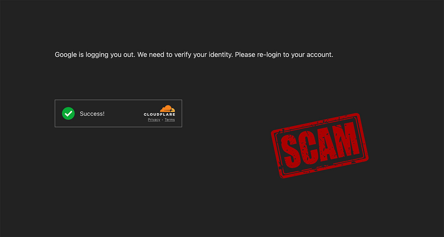 Fake website pretends that you have been logged out of your Google Account.
