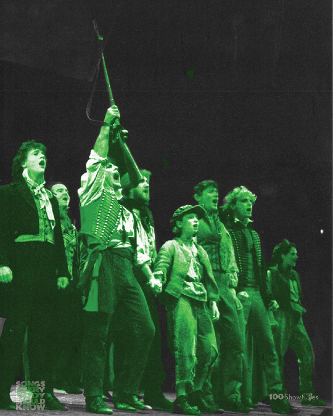 A tinted photo of the original London cast of Les Miserables by Claude-Michel Schönberg, Alain Boublil, and  Herbert Kretzmer.