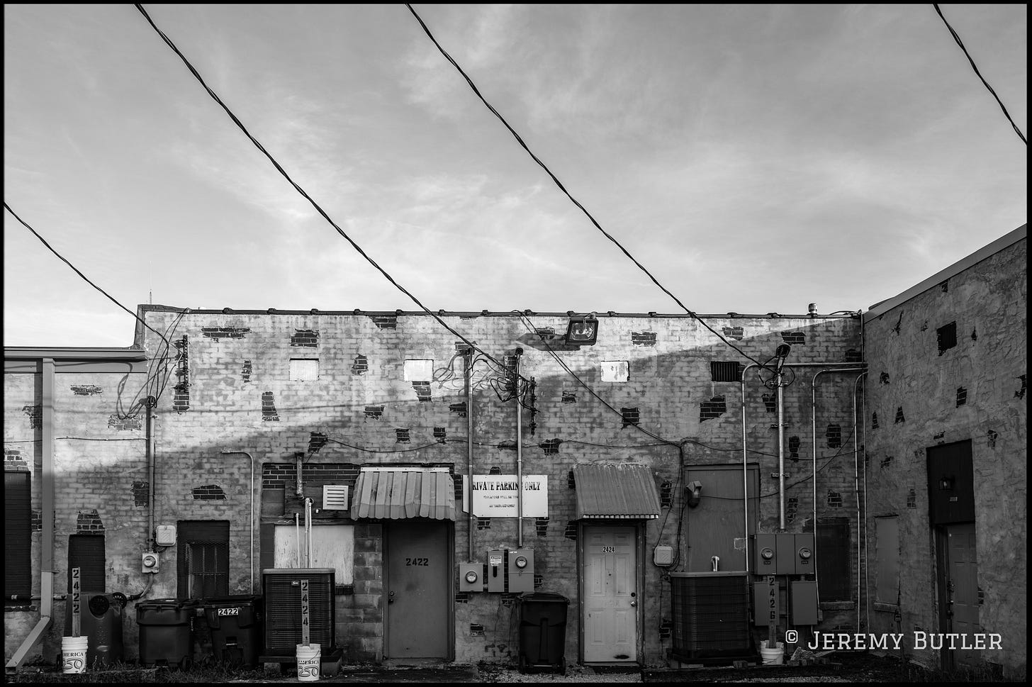 brick wall a the back of stores