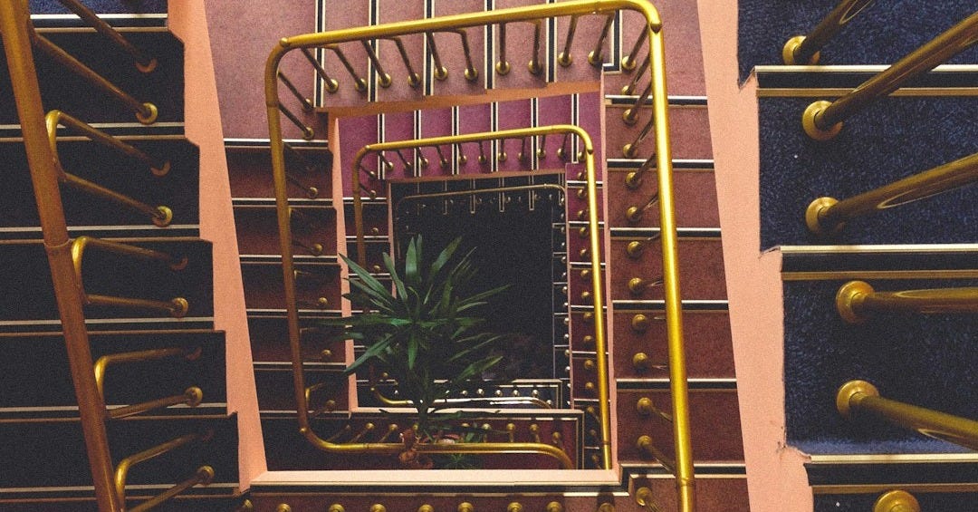 aerial photo of empty spiral stair