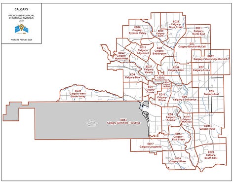 The Alberta, Calgary and Edmonton maps endorsed by the majority of the Electoral Boundaries Commission.