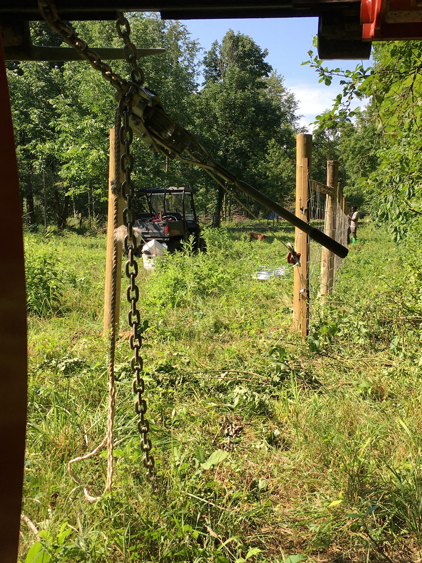 Tensioning woven wire fence for the Sheep Pasture