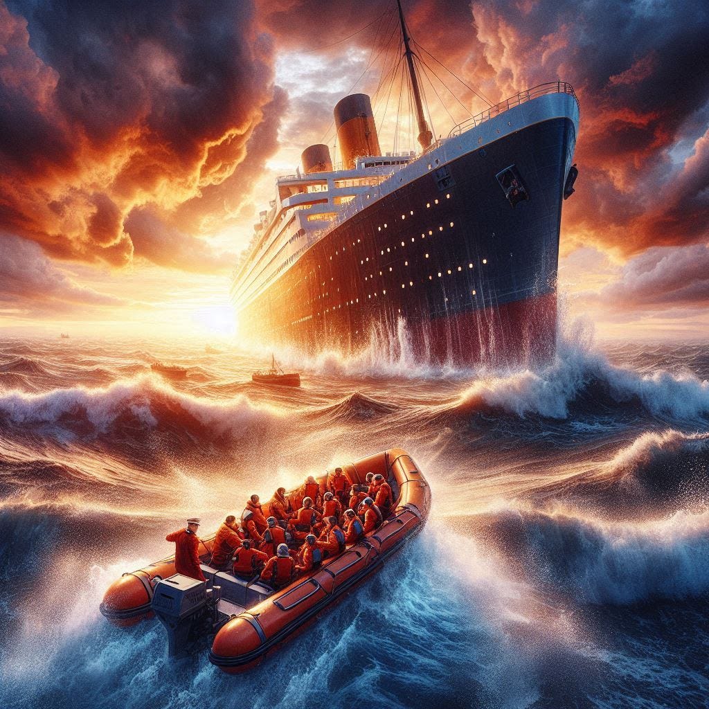 titanic sinks photorealistic