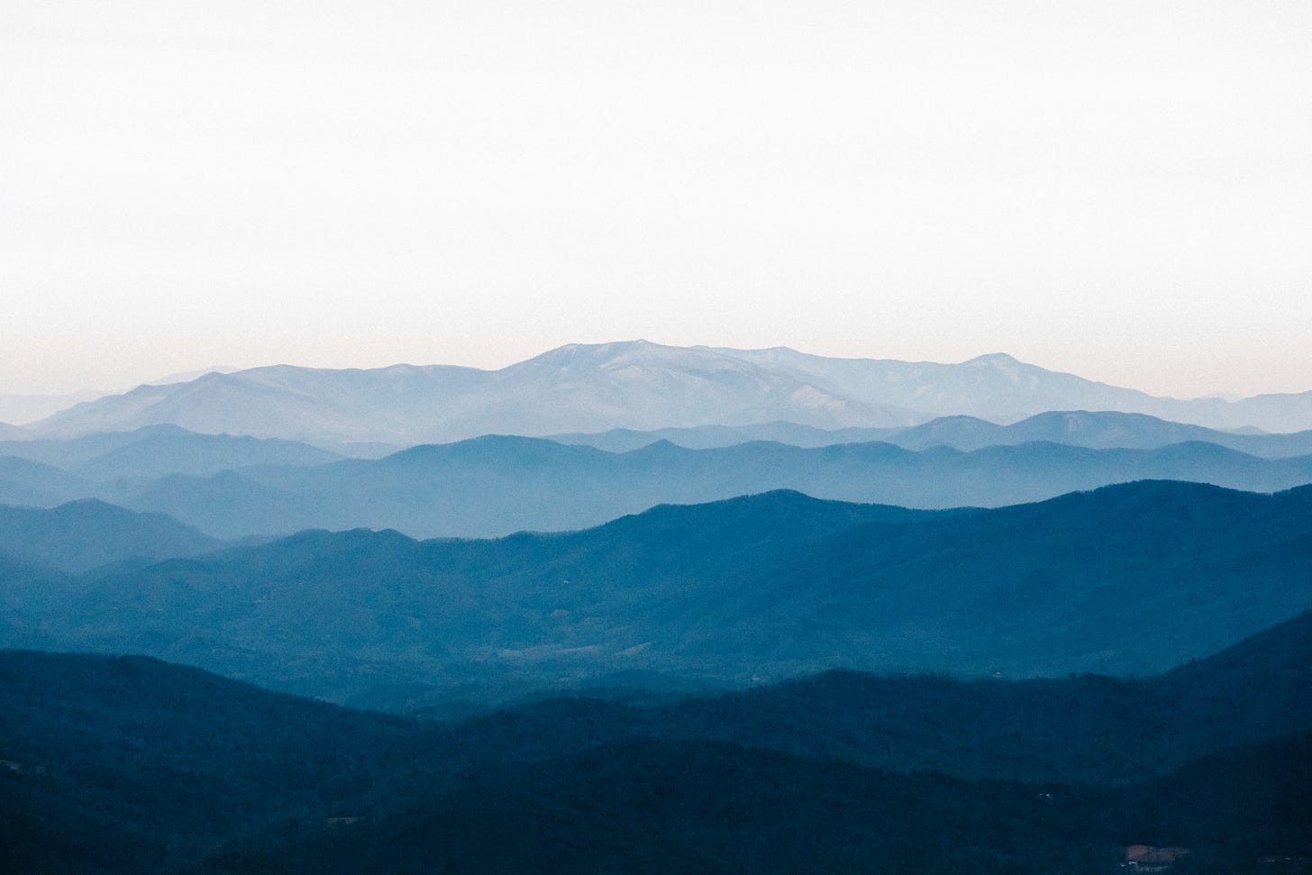 An aerial shot of the Blue Ridge Mountains. 