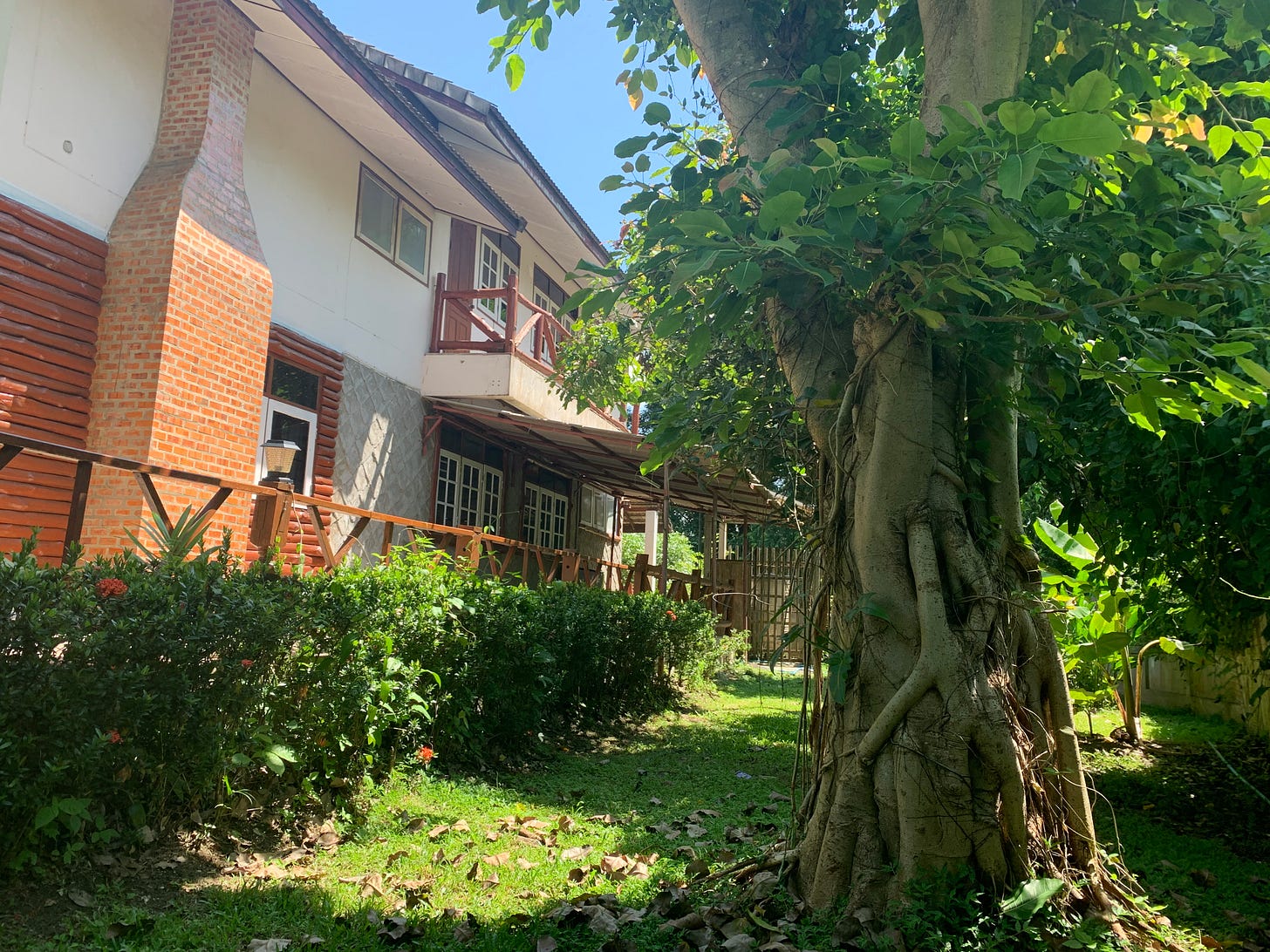 My wing of the house (bedroom upstairs, office downstairs)—though these pictures really don’t do it justice. There are more trees and lovely mountains in the background, but you can’t see them here.