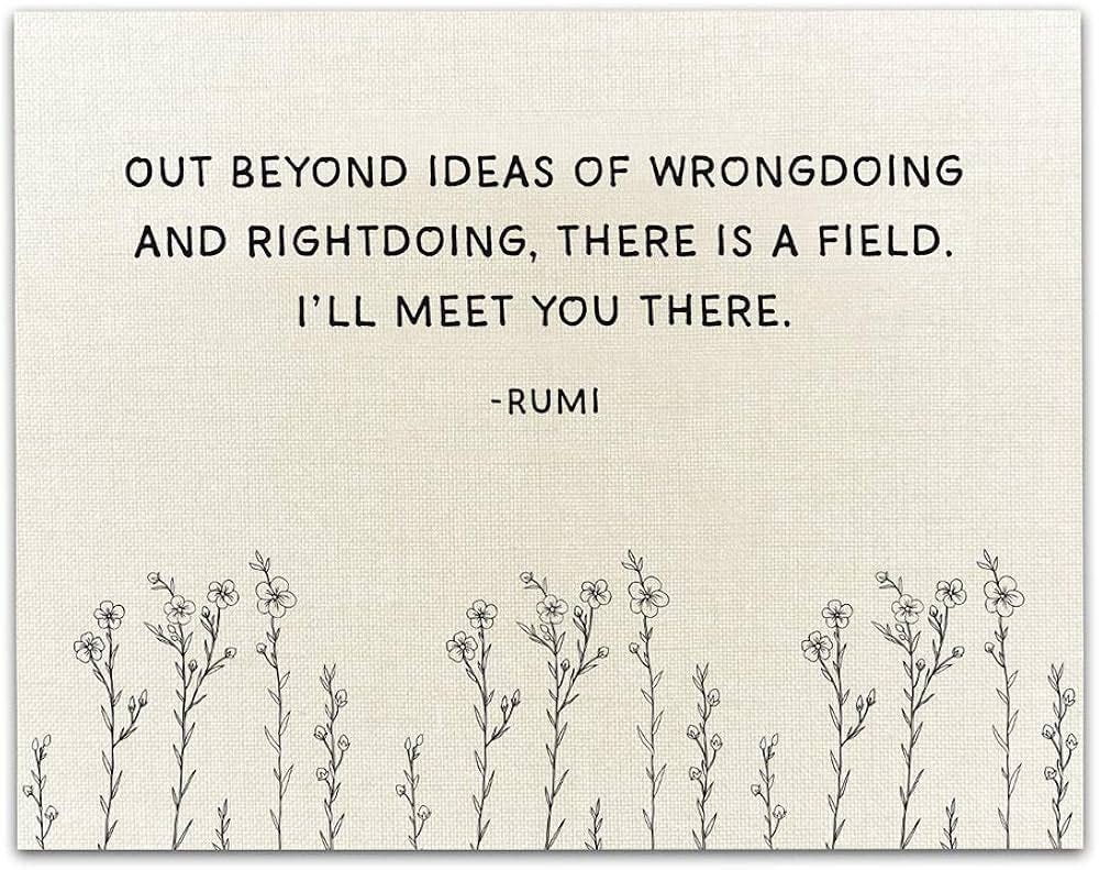 Out beyond ideas of wrongdoing and rightdoing, there is a field. I'll meet you there. Out beyond ideas of wrongdoing and rightdoing, there is a field. I'll meet you there.
