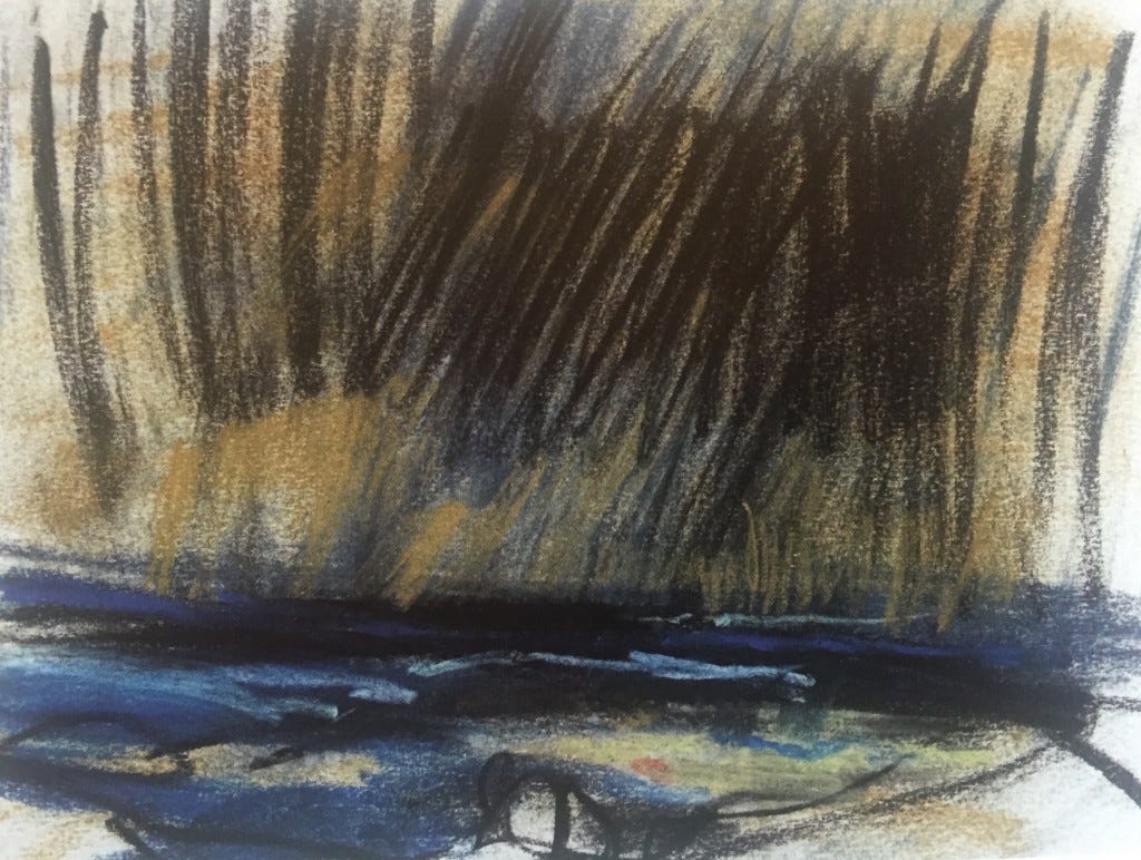 Joan Eardley and her pastel landscapes: Joan Eardley, "Sea and Stormy Clouds," c.1962-63, pastel on paper, 6 7/8 x 9 1/4 in, Private Collection