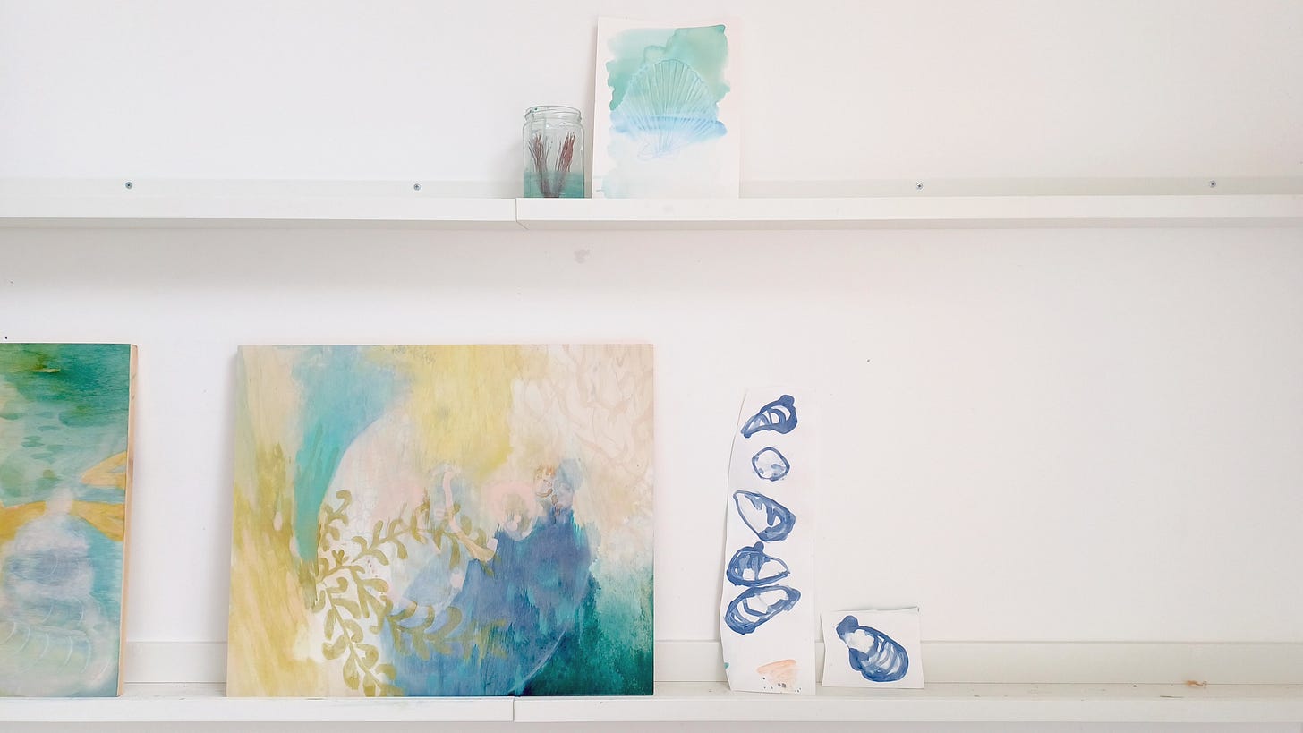 Works in progress wall, Tara Leaver art studio Works in progress wall, Tara Leaver art studio