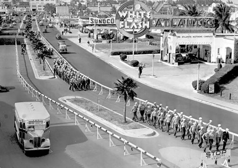 Figure 5: Navy Seaman marching on Biscayne Blvd in 1942