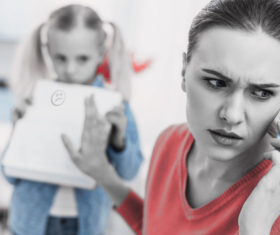 Teacher rejecting little girl's work