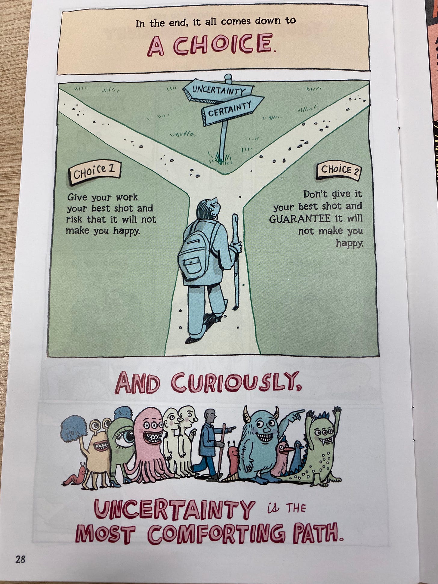 Page about being at a crossroads and taking the more uncertain path