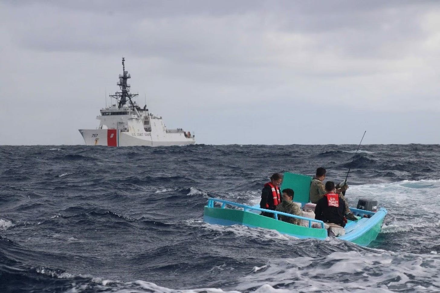 US Coast Guard Cutter Midgett intercepts a go-fast vessel during counter narcotics operations in the Eastern Pacific Ocean. US Coast Guard Cutter Midgett intercepts a go-fast vessel during counter narcotics operations in the Eastern Pacific Ocean.