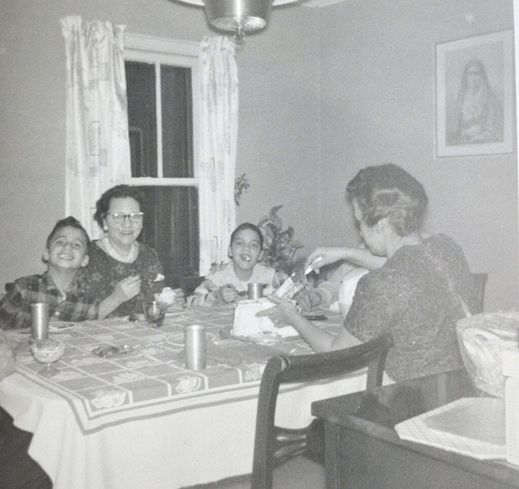 Prevost family birthday party at the dining-room table in Dolton, 1964 Prevost family birthday party at the dining-room table in Dolton, 1964
