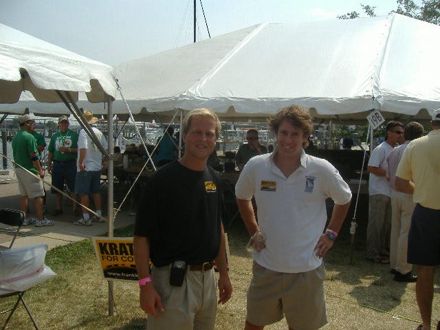 Democrat hopeful Frank Kratovil (left) and a supporter at the Tawes Crab and Clam Bake. Democrat hopeful Frank Kratovil (left) and a supporter at the Tawes Crab and Clam Bake.