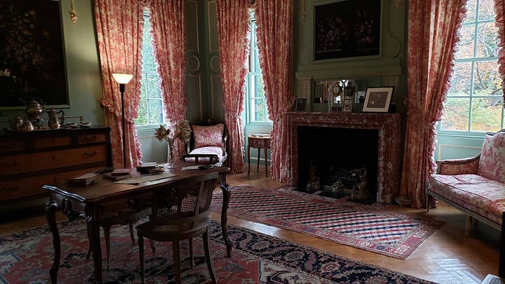 Edith Wharton's home The Mount--the drawing room, library, her writing room and bedroom.