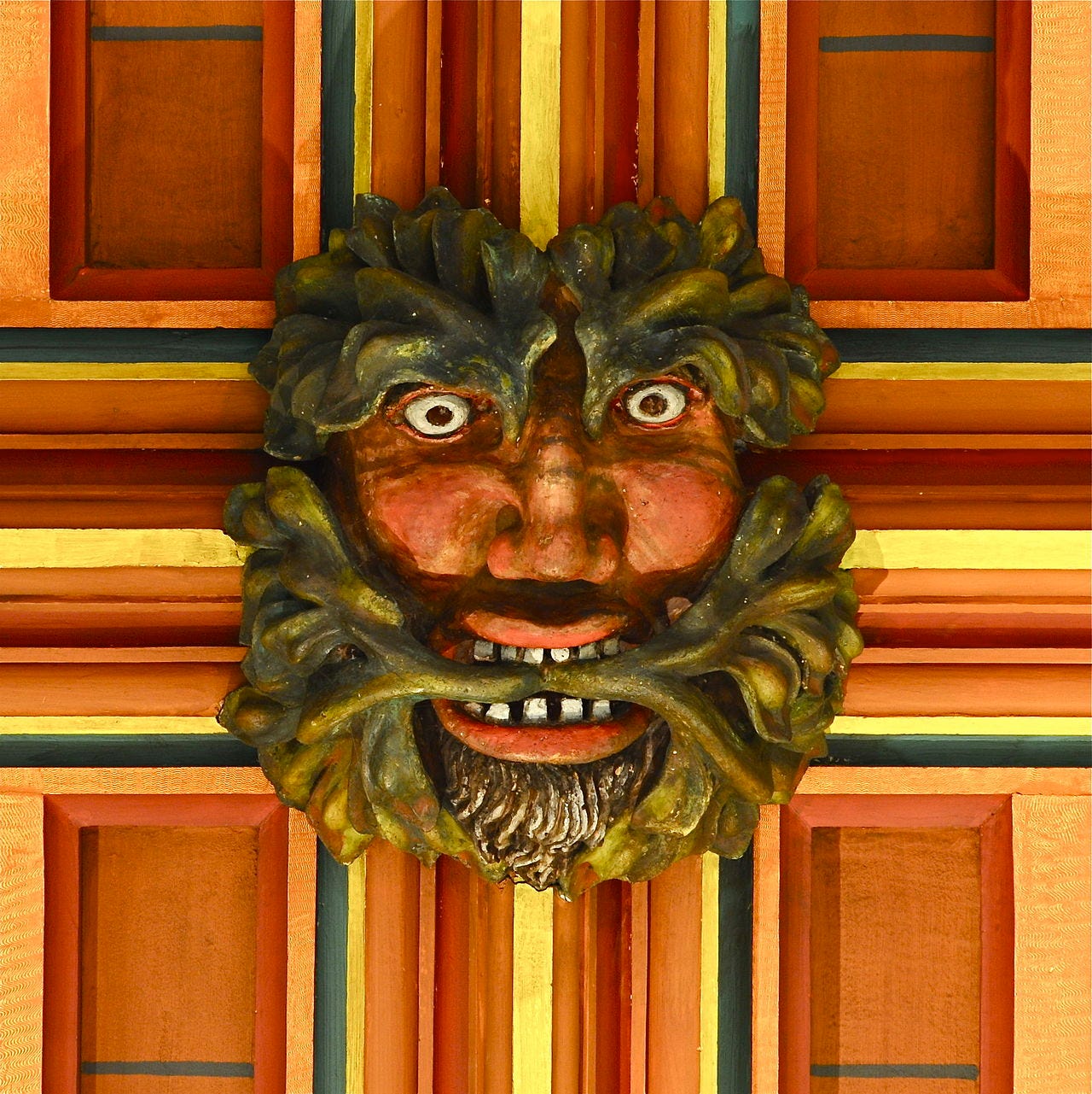 Painted wooden roof boss from Rochester Cathedral, Kent (medieval) Painted wooden roof boss from Rochester Cathedral, Kent (medieval)