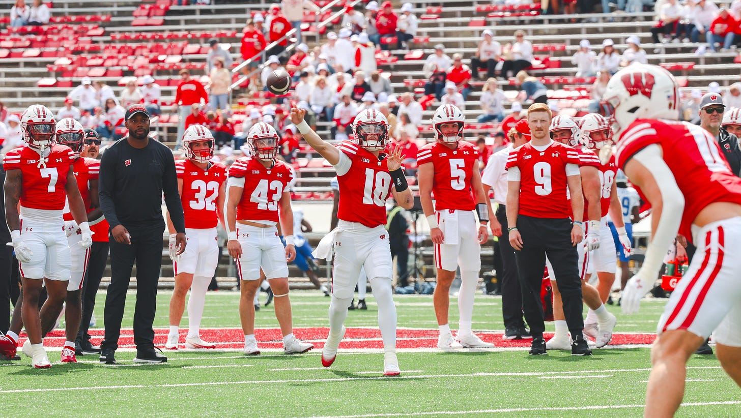 Wisconsin quarterback Danny O’Neil warming up before kickoff at Camp Randall Stadium. Wisconsin quarterback Danny O’Neil warming up before kickoff at Camp Randall Stadium.