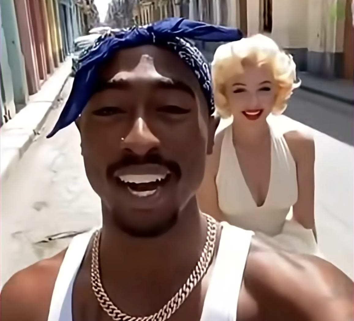 A frame from one of several Sora clips depicting Tupac Shakur in Cuba. (Courtesy So_True_Media_1/OpenAI Sora)