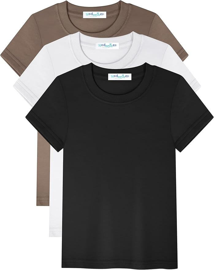 Nodarshes 3 Pack Toddler Boys Cotton Short Sleeve T-Shirts Soft Solid Color Tees Summer Basic Tops for Kids 3-6Y