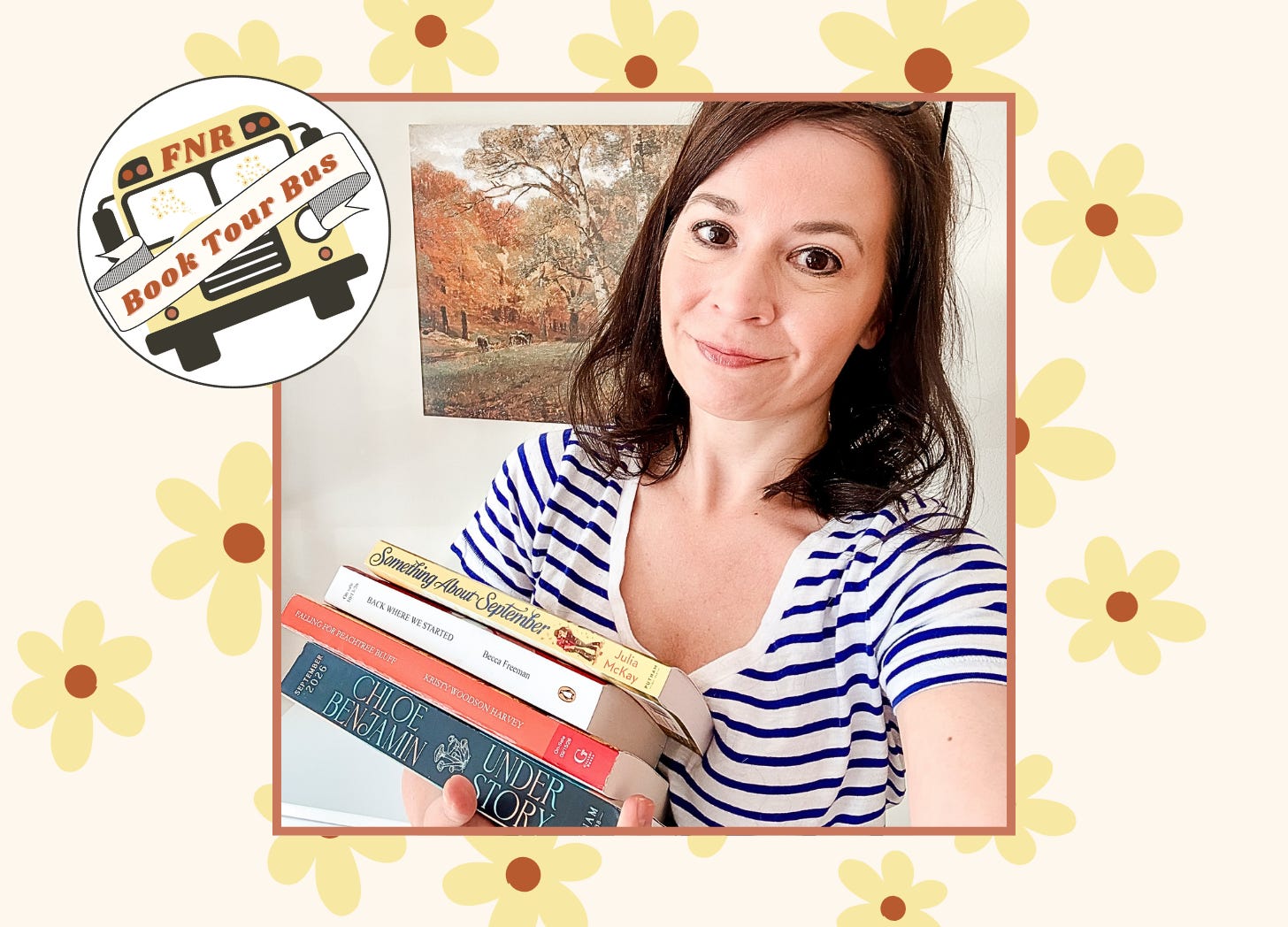 woman holding new fall books.