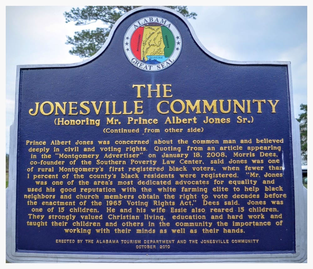 Jonesville Community historical marker, side two, Mathews, Montgomery County, Alabama