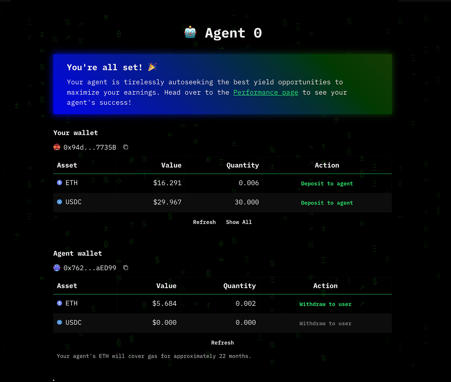 Fund Your Agent Interface