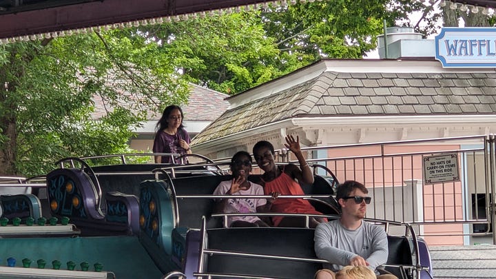 Riding green car and musical ride