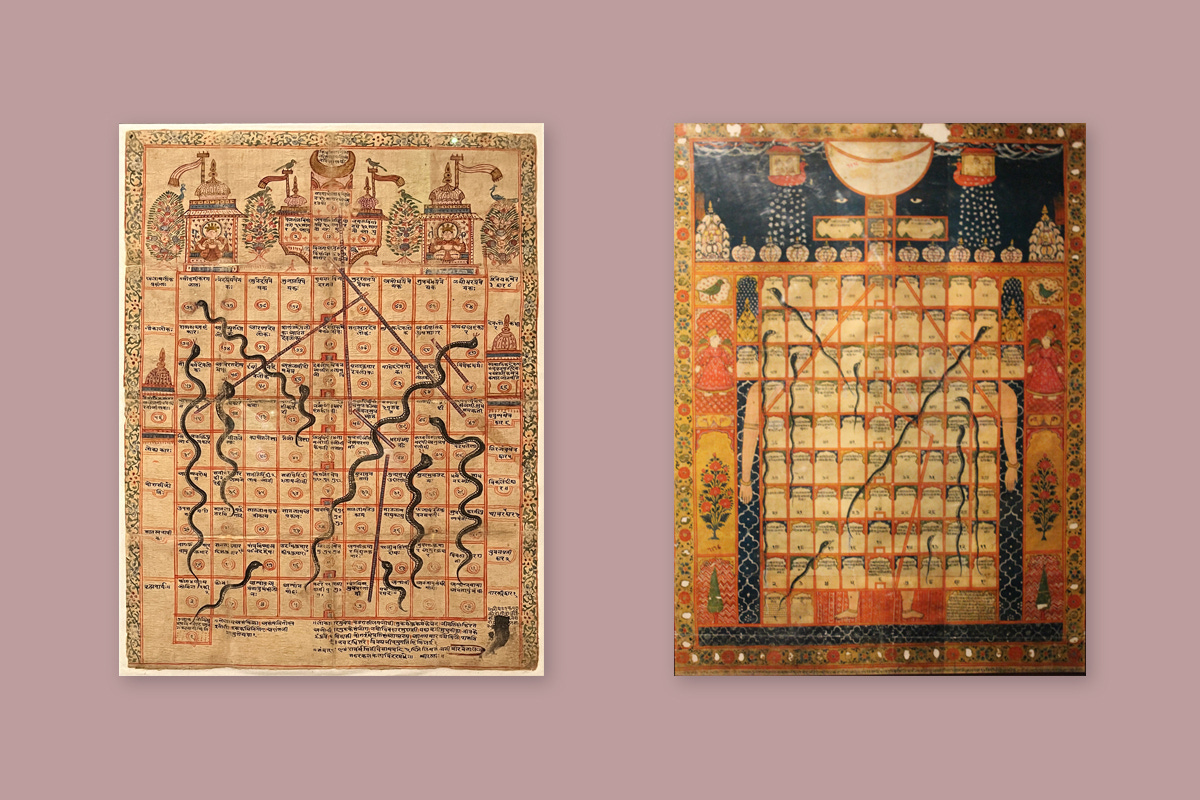 Two vintage snakes and ladders games Two vintage snakes and ladders games