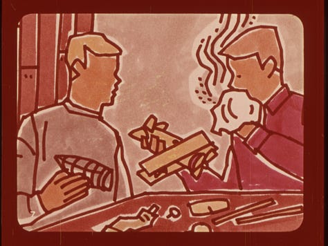A series of gorgeous illustrations from the 1968 “Drug Abuse: Glue-Sniffing and Pills”