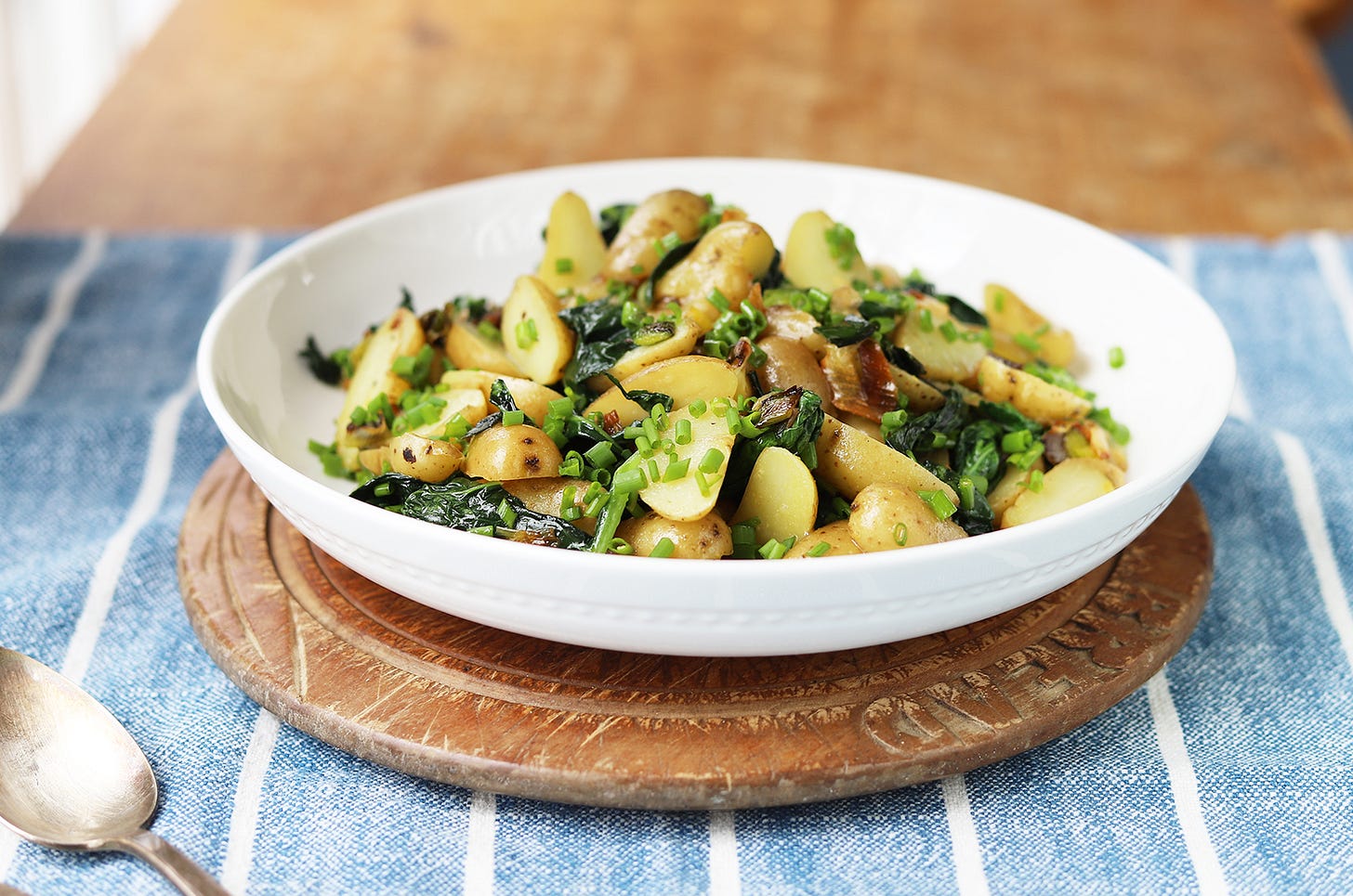 Warm Potato Salad with Spring Garlic and Local Greens, Cook the Vineyard