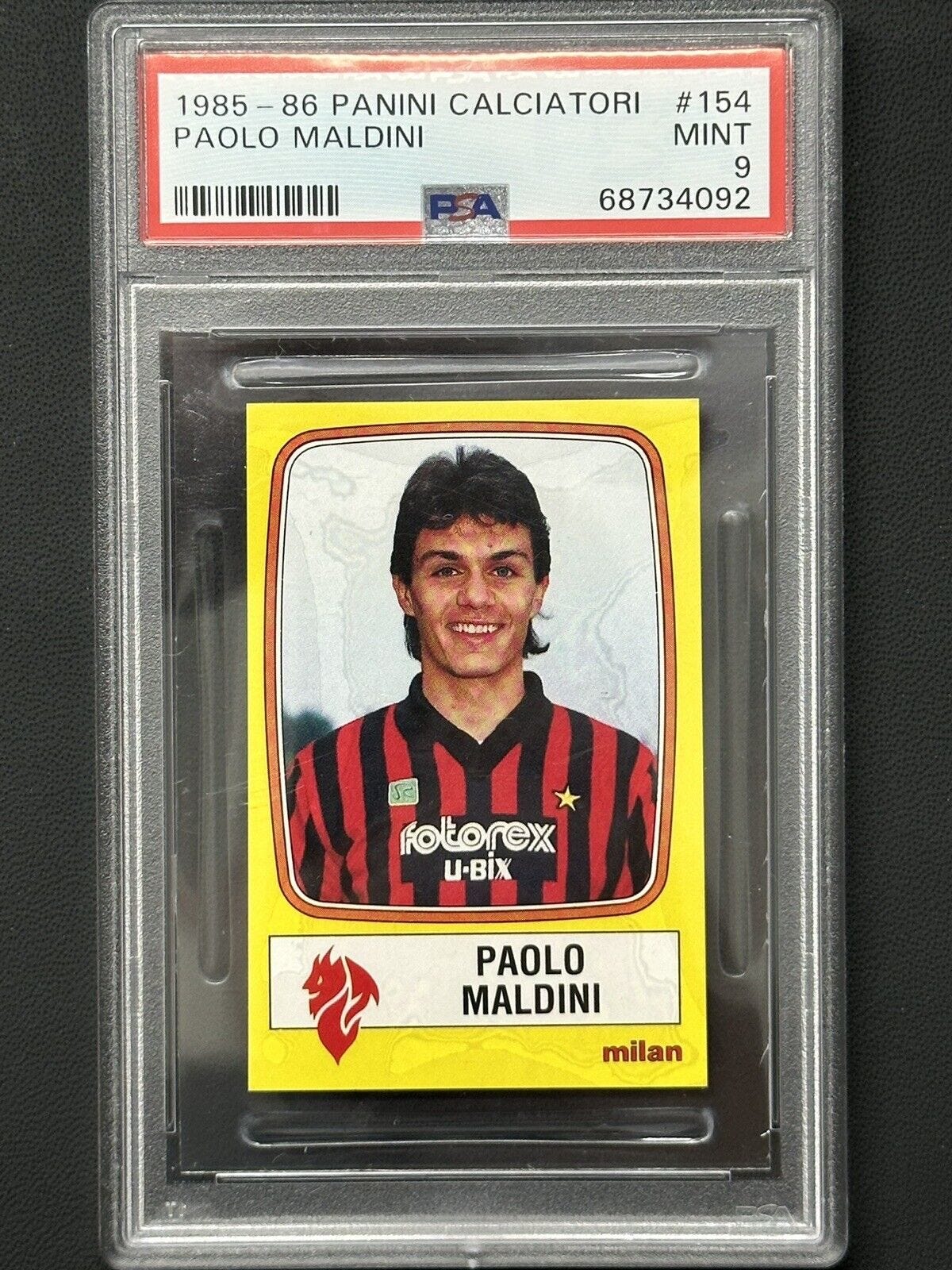 Paolo Maldini 1985 Panini Calciatori RC Rookie  Sticker PSA 9  MINT Rare - Picture 1 of 2
