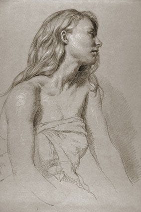 Julie di profilo, di Jon deMartin, 2009, pastelli, disegno su carta tonica, 35x50 cm.