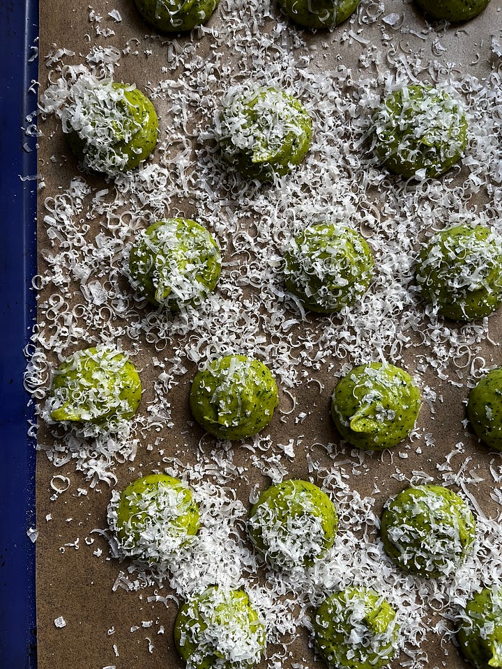 green gougère cheese puffs